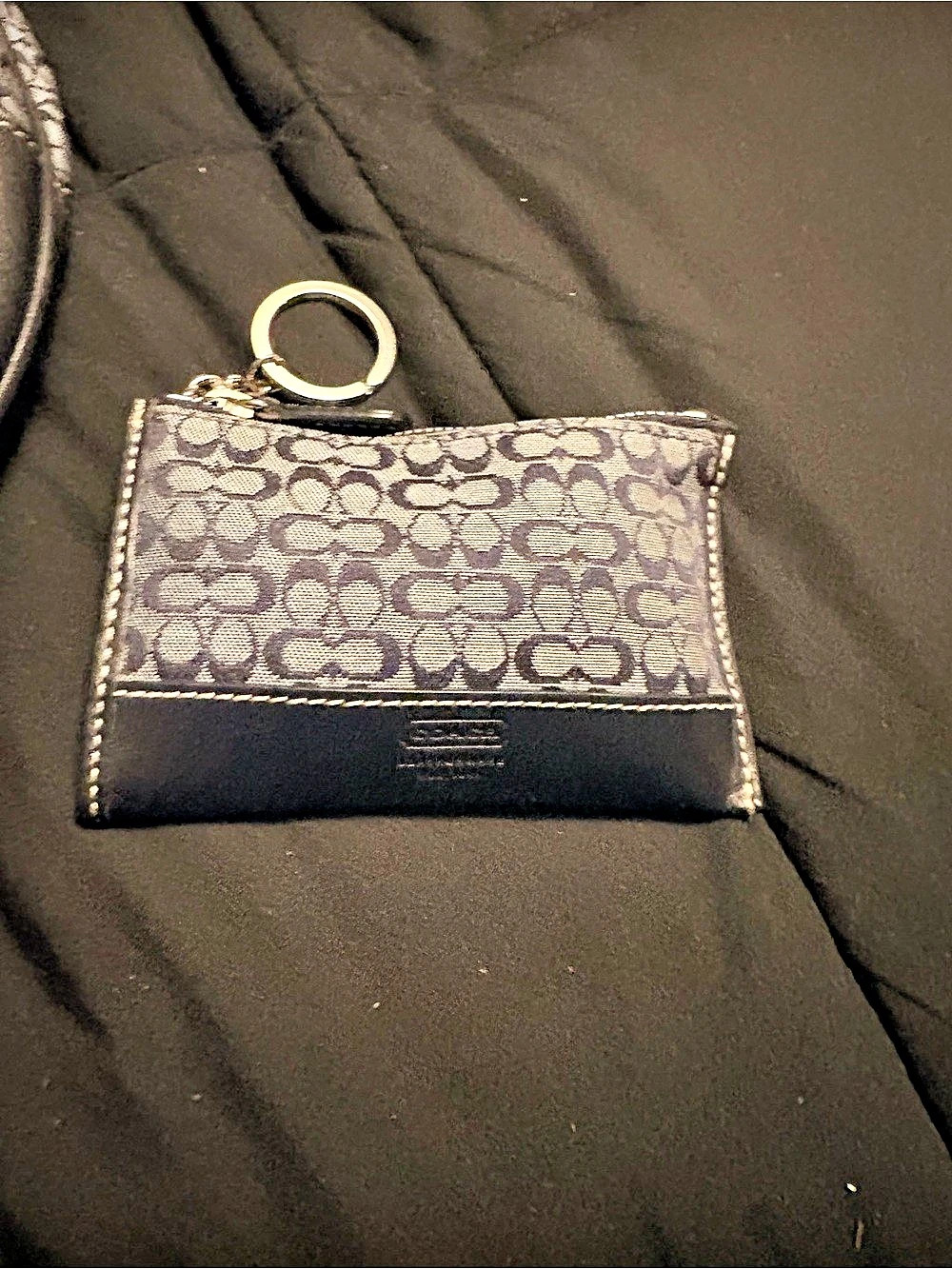 Coach Mini Skinny ID Case In Signature Denim light Blue and Navy
